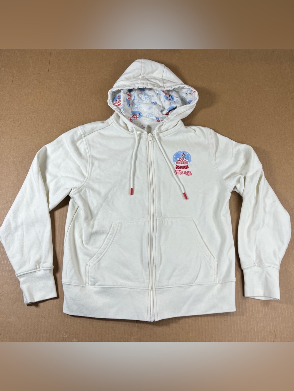 Disneyland Christmas Castle Hoodie Zip Up Sweatshirt Magical Glitter Size M